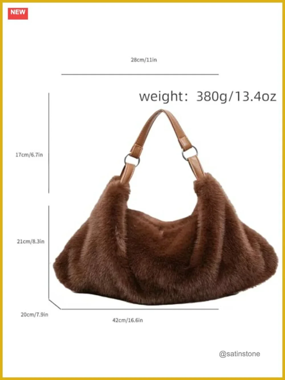 Womens Faux Fur Tote Bag Winter Fluffy Handbag Shoulder Crossbody Hobo Purse